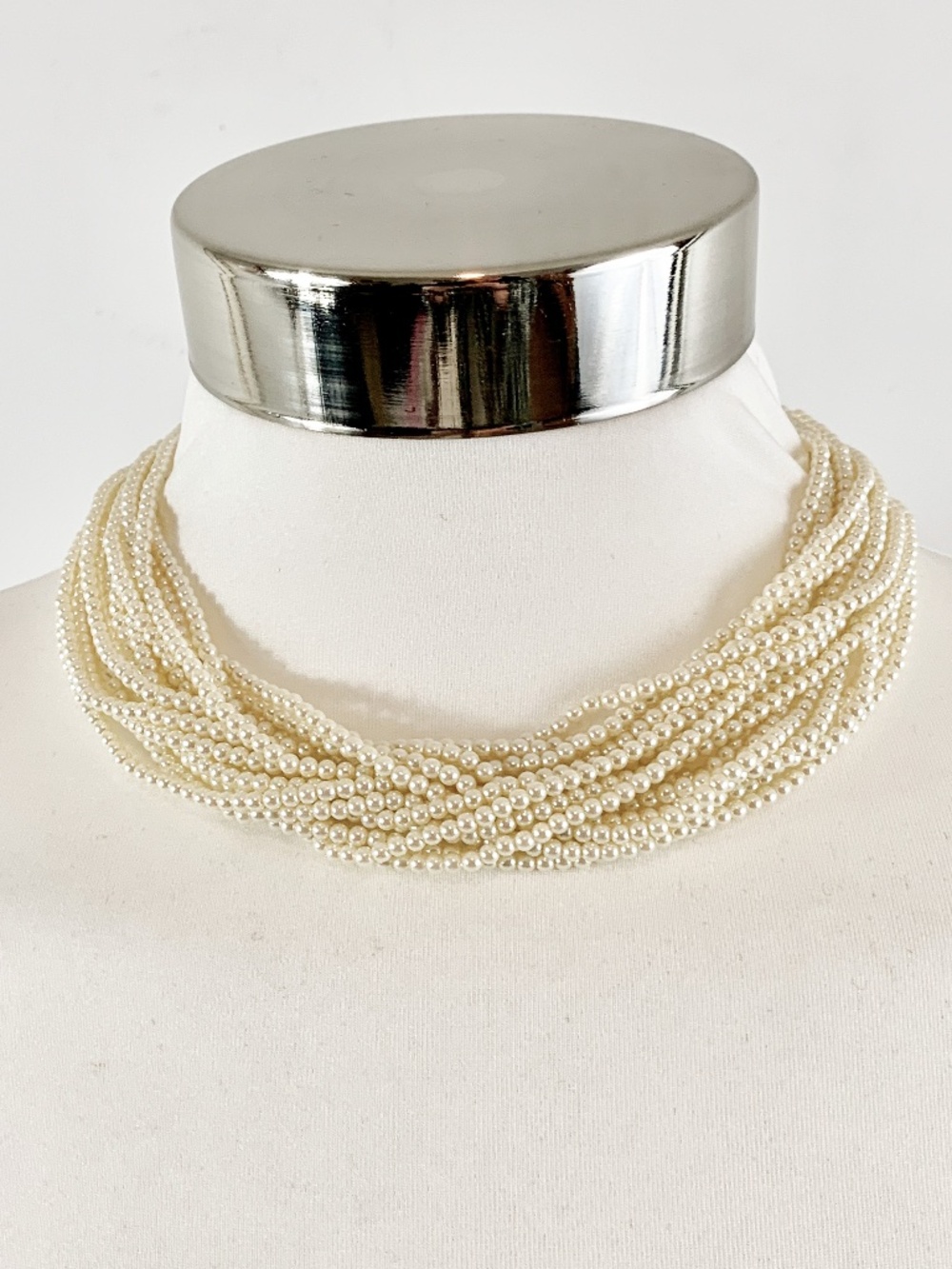 Carolee Faux Pearl Multi Strand Choker Necklace